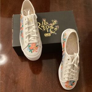 Keds x Rifle Paper Co. new sneakers 9.5. Embroidered floral on white mesh.